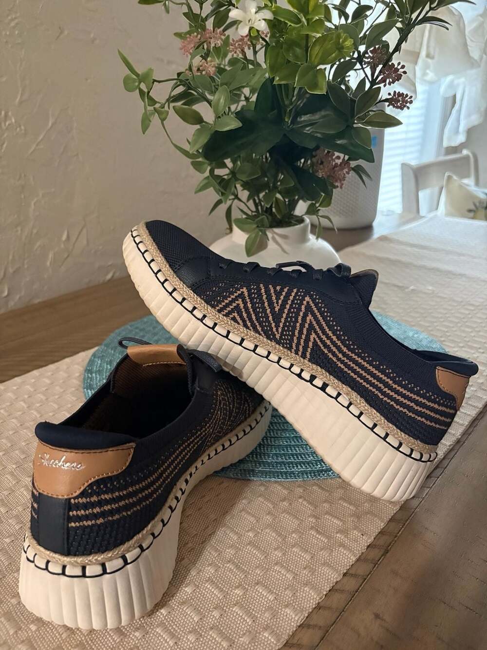 Skechers Women’s Street Poppy Garden Walk Navy Knit Platform Sneakers